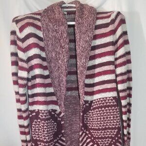 ECOTE WOMEN'S SMALL CARDIGAN SWEATER LONG SLEEVES, OPEN, THIGH LENGTH & POCKETS.